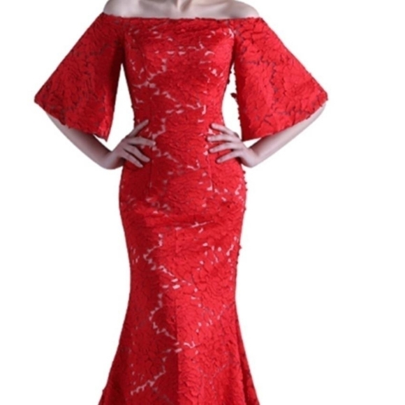 Evening Red prom, wedding guests dress US 16 - Picture 2 of 7